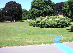 Trassenmarkierung mit Sportplatzfarbe: Wasser bringt Vielfalt in den Herrngarten 